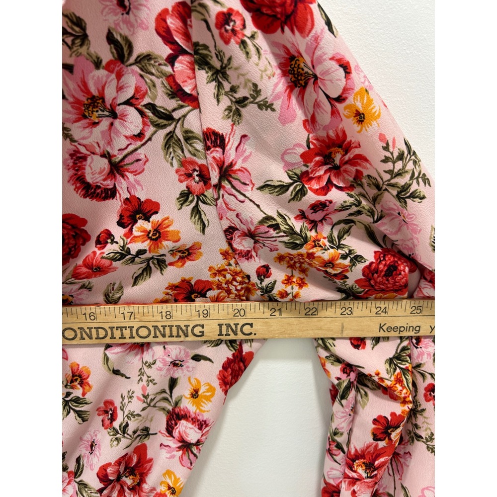 Old Navy Pink Floral Ruffle V-Neck Peplum Tie Front Blouse Long Sleeve Tall L - Picture 6 of 11